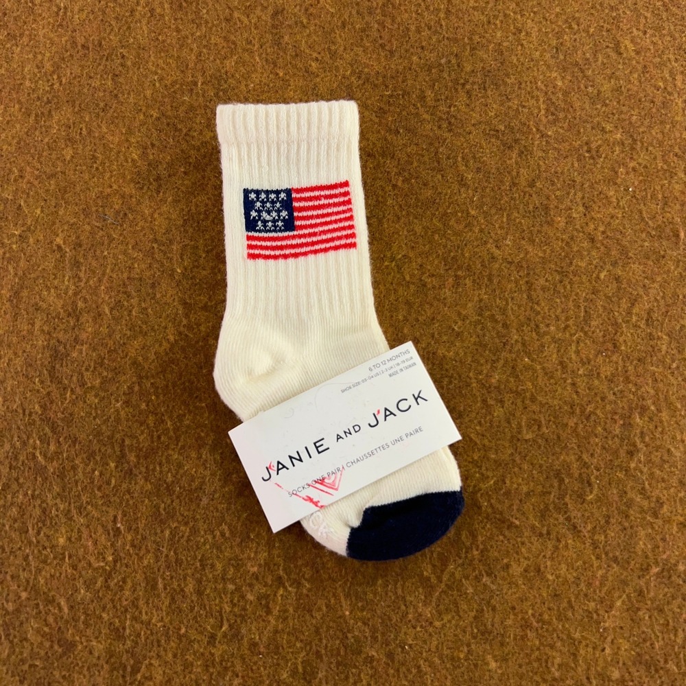 Janie and Jack Baby 6-12M Ivory American Flag Patriotic Crew Socks NWT